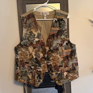 Vintage Tapestry Vest with Scenic Horse Design